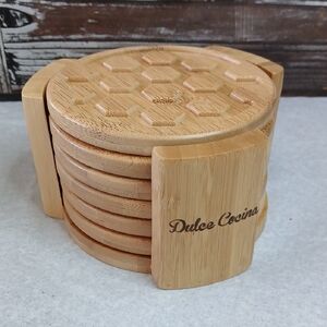 Dulce Cocina Bamboo Coaster Set Of 6 With Holder